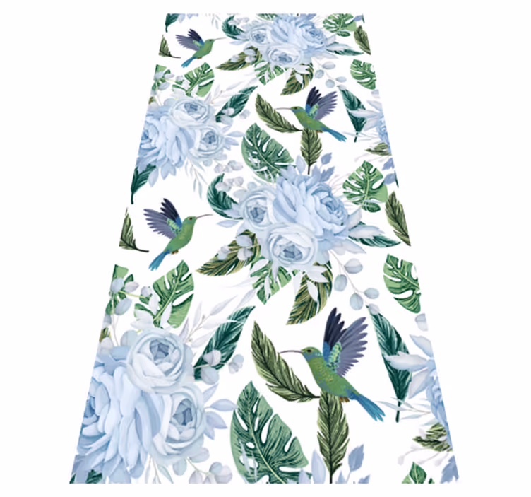 Tapis vinyle plantes fleurs de jardin bleues avec oiseaux - TenStickers