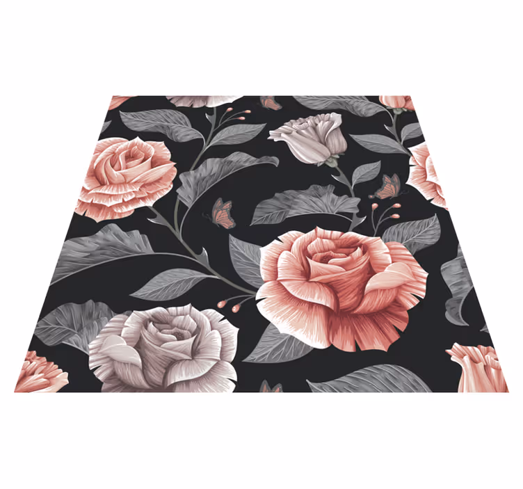 Tapis vinyle plantes motif roses - TenStickers