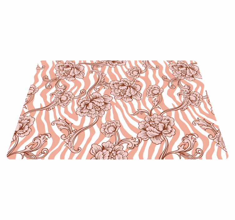 Tapis vinyle plantes imprimé zèbre et fleurs corail - TenStickers
