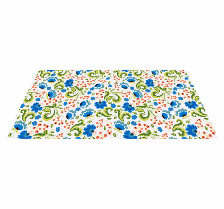 Tapis vinyle plantes fleurs vertes et bleues partout - TenStickers