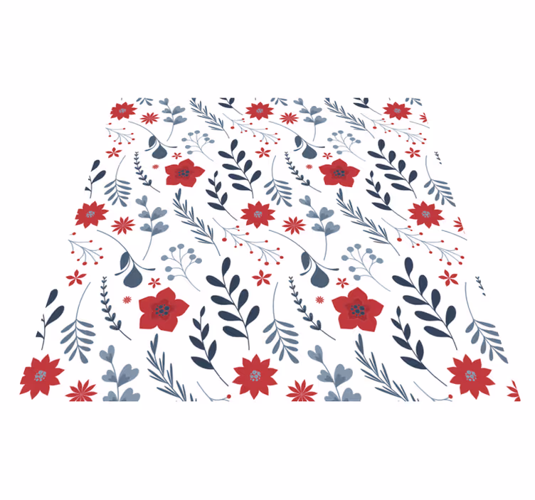 Tapis vinyle plantes motif floral rouge et blanc - TenStickers