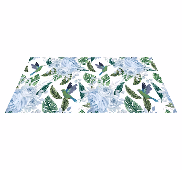 Tapis vinyle plantes jardin bleu avec oiseaux - TenStickers