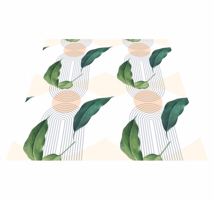 Tapis vinyle plantes feuille verte sur fond rose abstrait - TenStickers