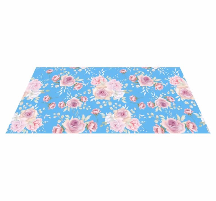 Tapis vinyle plantes roses sur fond bleu - TenStickers