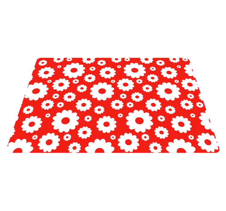 Tapis vinyle plantes marguerites blanches sur fond rouge - TenStickers