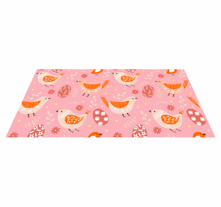 Tapis vinyle plantes motif art populaire rose oiseaux - TenStickers