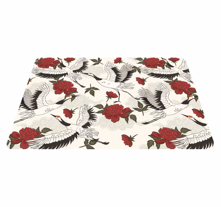 Tapis vinyle plantes motif oiseaux aux tons apaisants - TenStickers