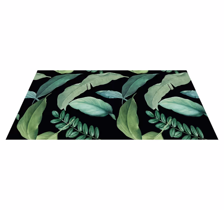 Tapis vinyle plantes feuilles de forêt gris foncé nuit - TenStickers