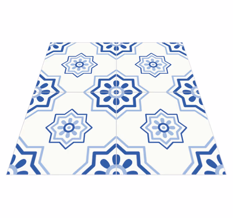 Tapis vinyle salle de bain autocollant carrelage bleu - TenStickers