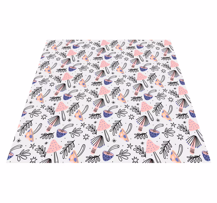 Tapis vinyle plantes champignons et fleurs classiques - TenStickers
