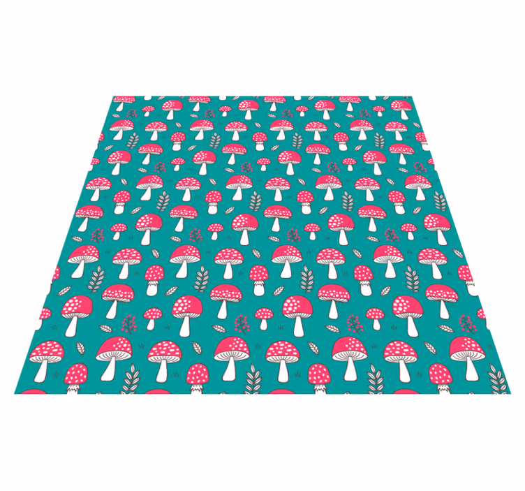 Tapis vinyle plantes champignons classiques sur fond turquoise - TenStickers