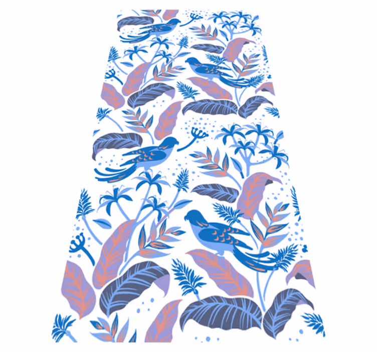 Tapis vinyle plantes oiseaux roses et bleus sur feuilles - TenStickers