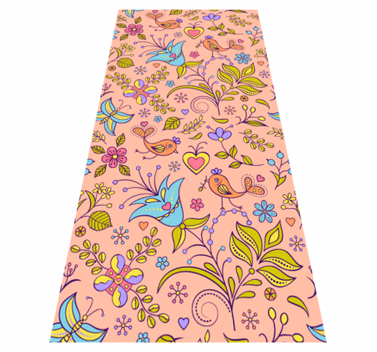 Tapis vinyle plantes motif floral avec oiseaux et papillons - TenStickers