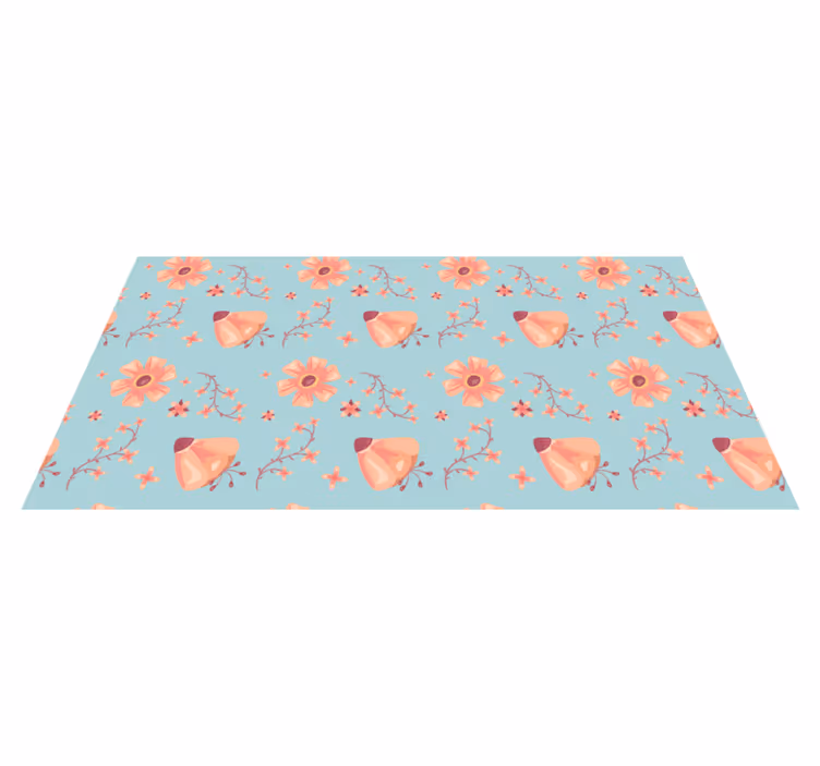 Tapis vinyle plantes fleurs orange sur fond bleu - TenStickers
