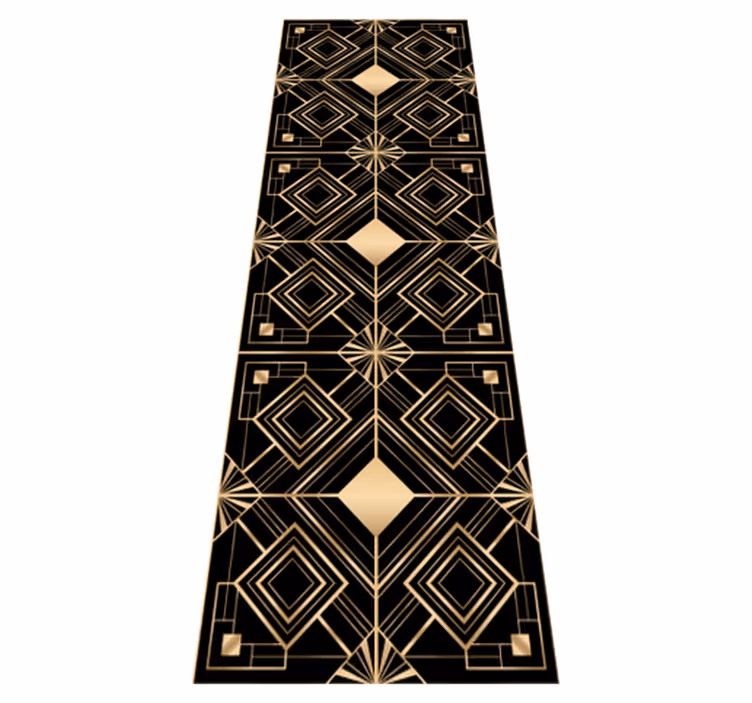 Tapis vinyle géométrique motif déco art moderne noir et or - TenStickers