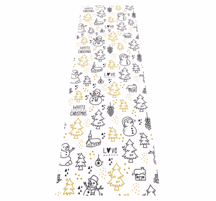 Tapis vinyle noël motif gribouillé noir et or - TenStickers