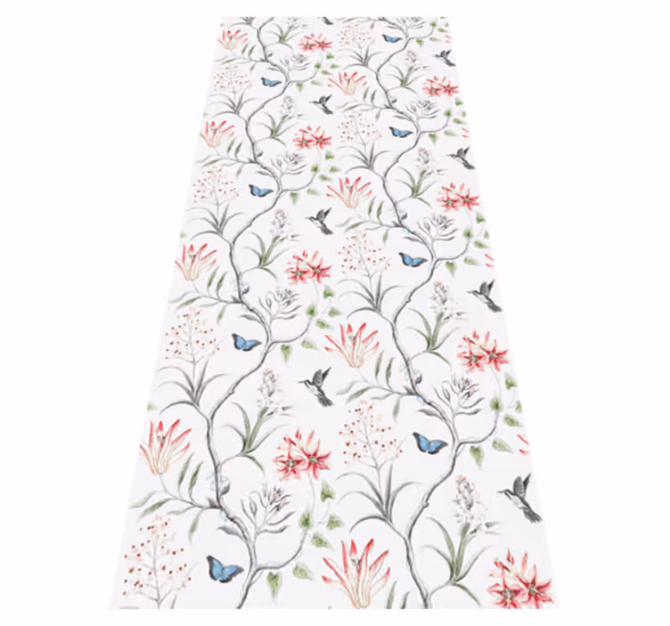 Tapis vinyle chambre branches de fleurs oiseaux et papillons - TenStickers