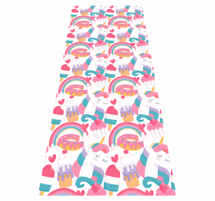 Tapis vinyle chambre licornes avec un arc-en-ciel - TenStickers