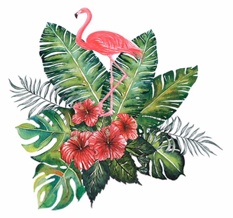 Tapis vinyle plantes flamant rose tropical grand - TenStickers