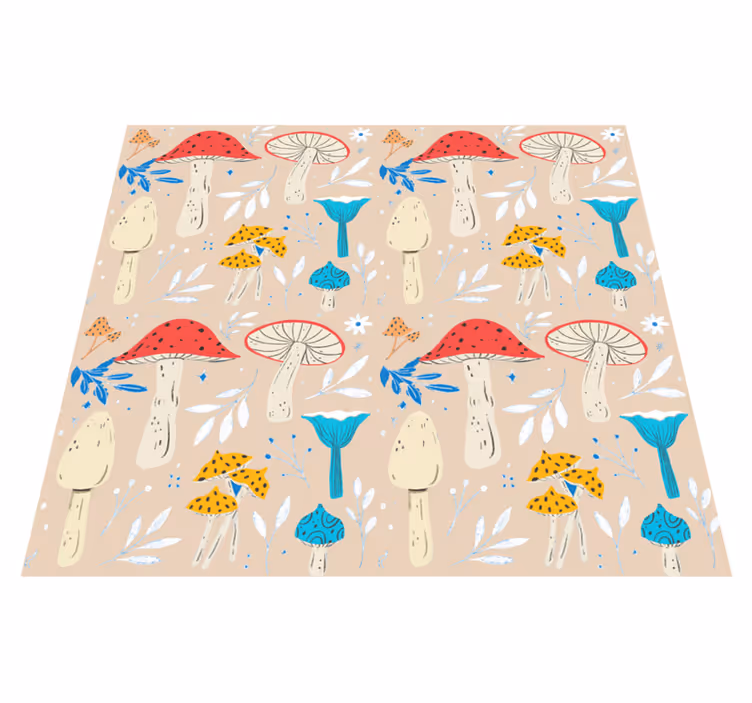Tapis vinyle plantes champignons classiques fond beige - TenStickers