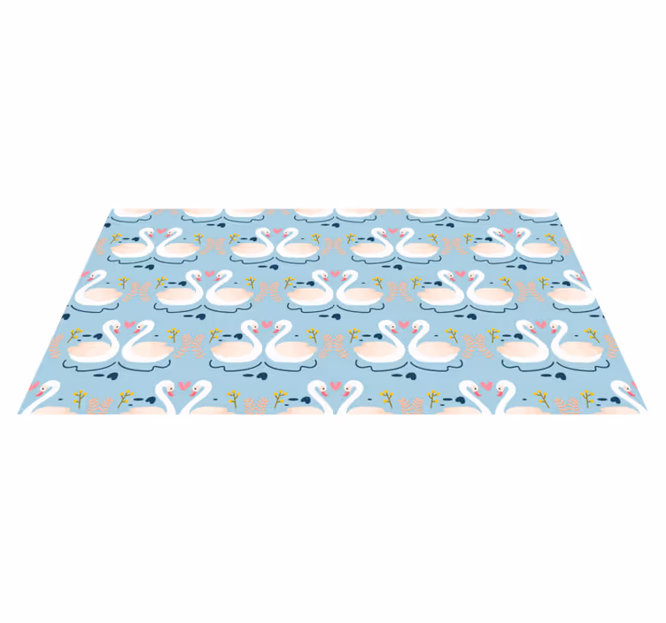 Tapis vinyle plantes motif cygnes amoureux sur fond bleu - TenStickers