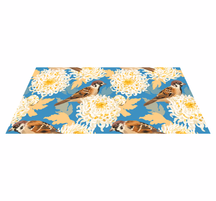 Tapis vinyle plantes motif oiseaux et feuilles aquarella - TenStickers