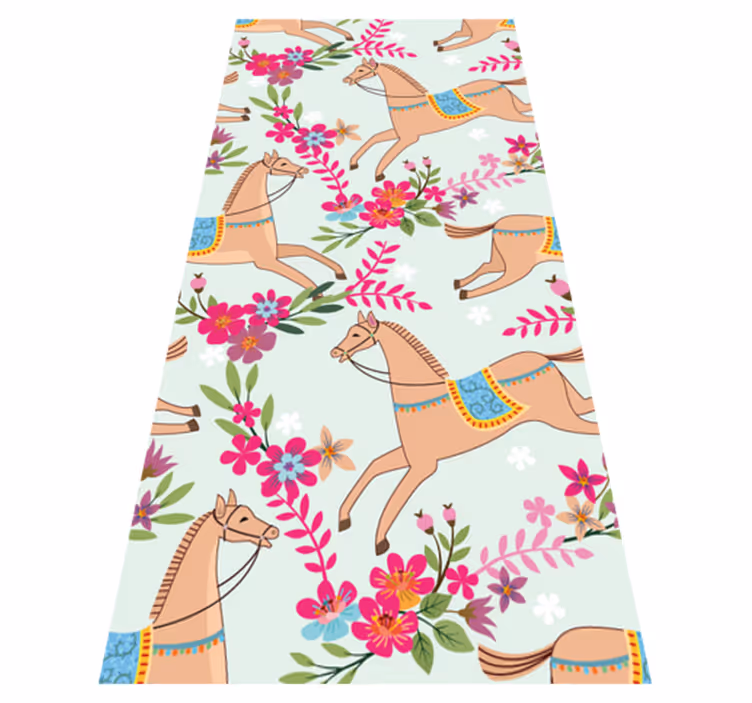 Tapis vinyle chambre motif cheval fleurs roses - TenStickers