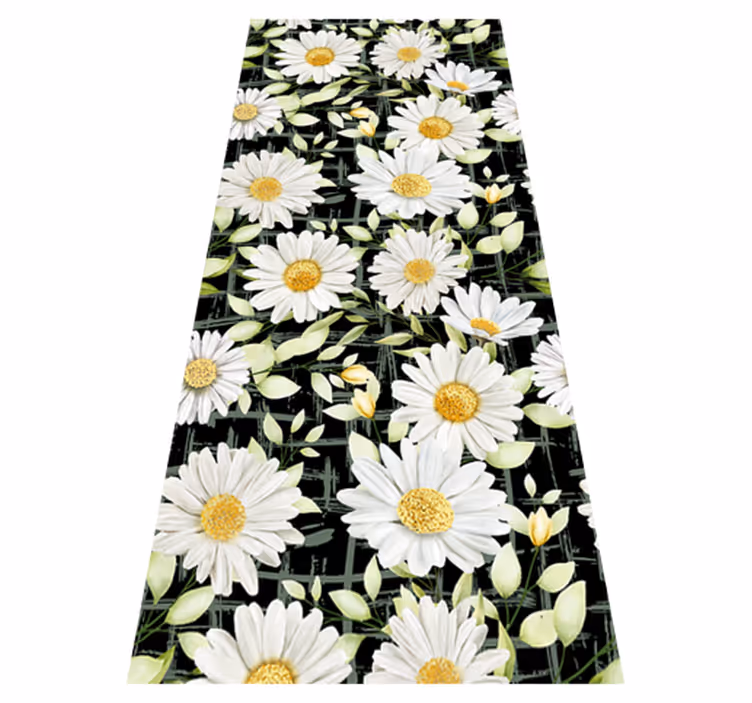 Tapis vinyle chambre marguerites réalistes sur rayures - TenStickers