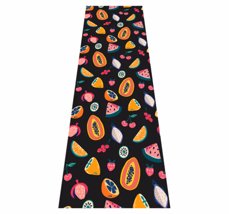 Tapis vinyle chambre fruits multicolores sur fond noir - TenStickers