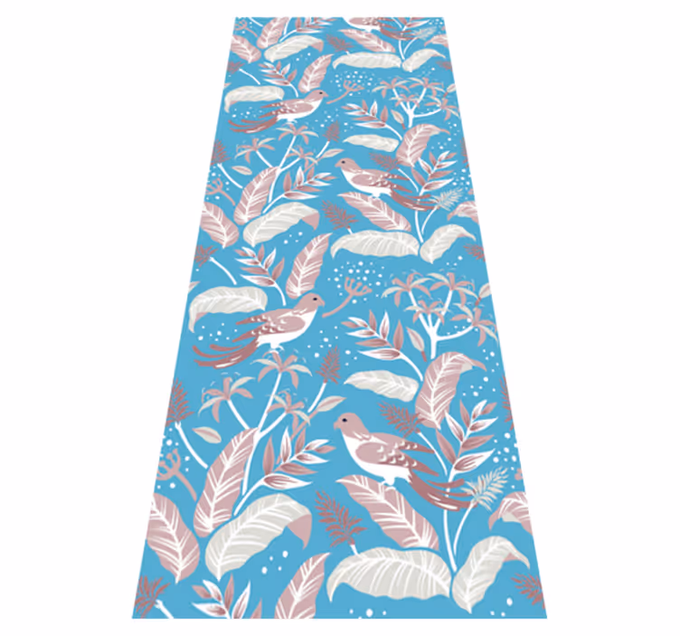 Tapis vinyle chambre feuilles tropicales bleu rose - TenStickers