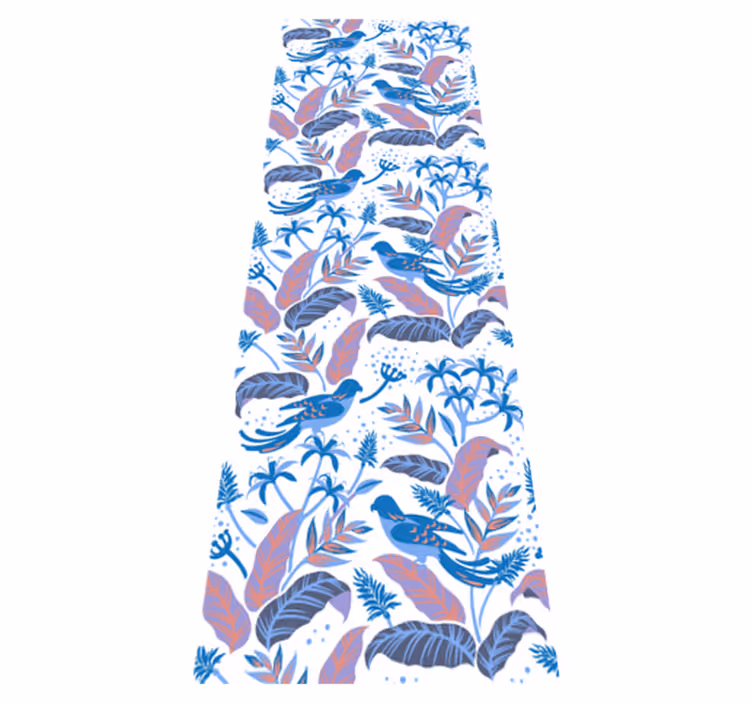 Tapis vinyle chambre oiseaux roses et bleus sur feuilles - TenStickers