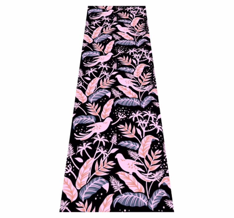 Tapis vinyle chambre oiseaux roses et noirs sur feuilles - TenStickers