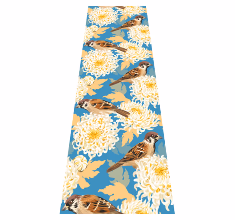Tapis vinyle chambre motif oiseaux et feuilles aquarella - TenStickers