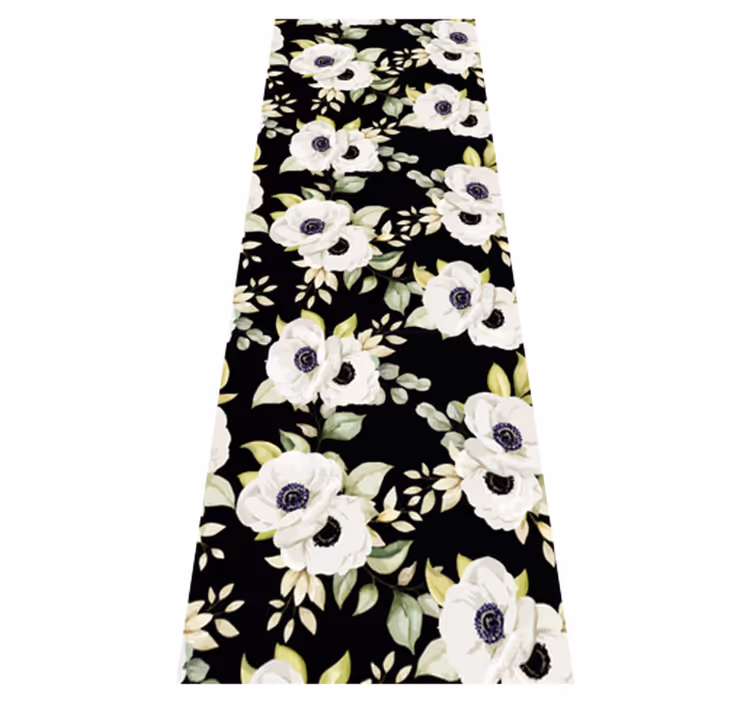 Tapis vinyle chambre motif de roses blanches et noires - TenStickers