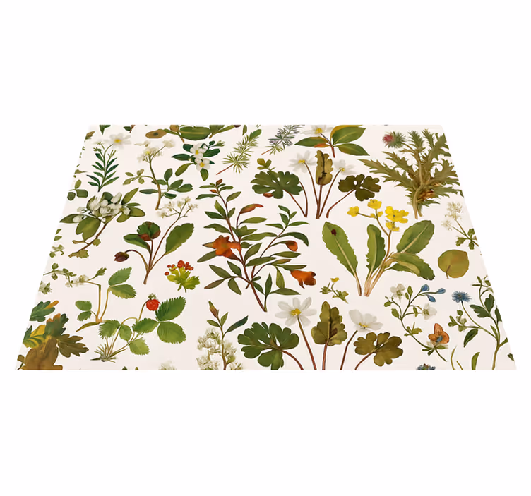 Tapis vinyle chambre design botanique fond blanc - TenStickers
