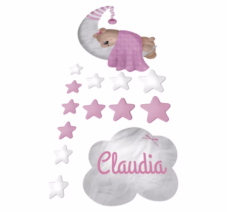 Tapis vinyle pour enfants ours endormi nuage personnalisé - TenStickers
