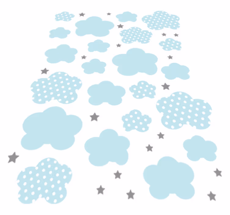 Tapis vinyle pour enfants nuages bleus et étoiles grises - TenStickers