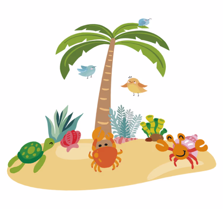 Tapis vinyle pour enfants palmier et animaux marins - TenStickers