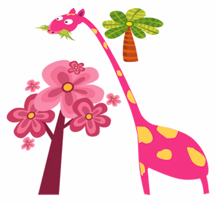 Tapis vinyle pour enfants girafe rose en train de manger - TenStickers