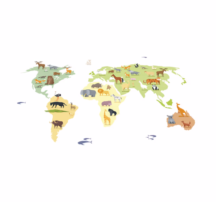 Tapis vinyle chambre animaux colorés des continents - TenStickers