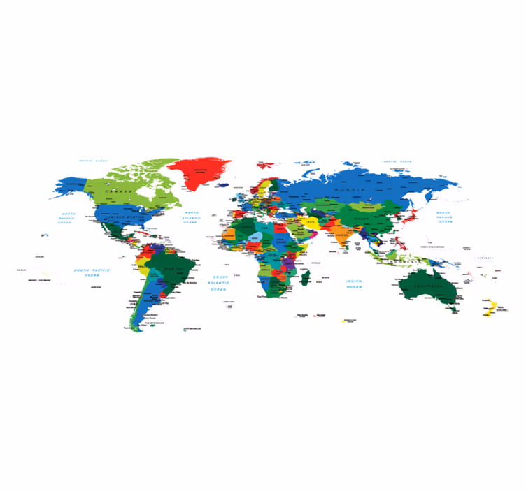 Tapis vinyle carte du monde en couleur complète - TenStickers