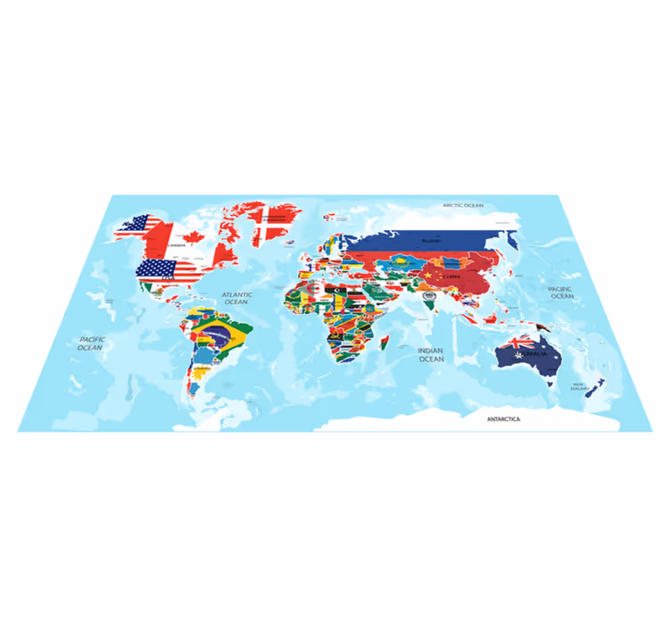 Tapis vinyle carte du monde drapeaux du monde - TenStickers