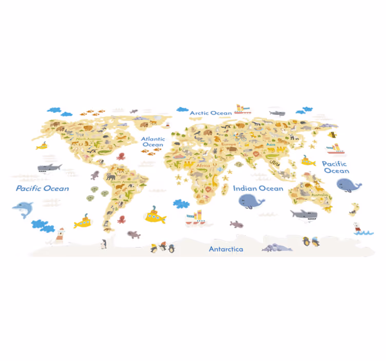 Tapis vinyle carte du monde faune - TenStickers