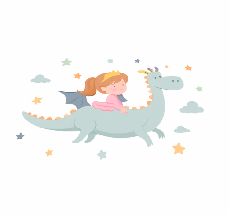 Tapis vinyle pour enfants princesse sur un dragon - TenStickers