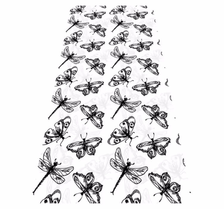 Tapis vinyle salle de bain motif libellule noir et blanc - TenStickers