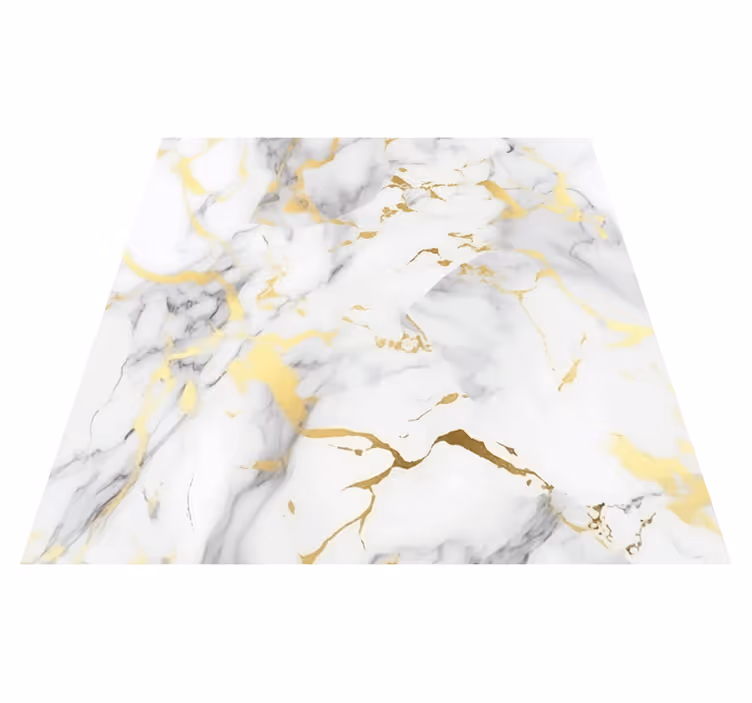 Tapis vinyle cuisine marbre blanc veines dorées - TenStickers