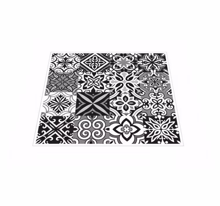 Tapis vinyle cuisine géométriques noirs contrastés - TenStickers