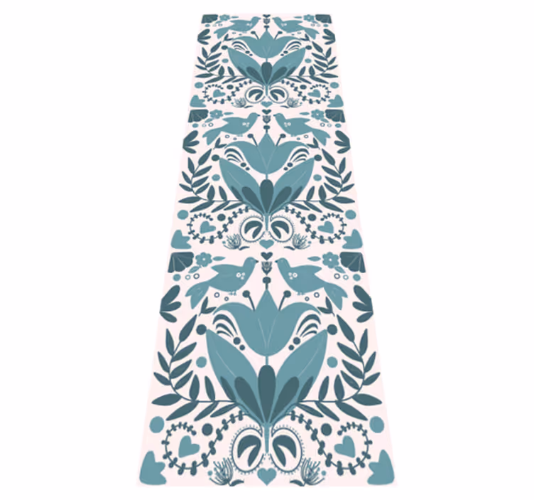 Tapis vinyle cuisine motif folklorique bleu avec oiseaux - TenStickers