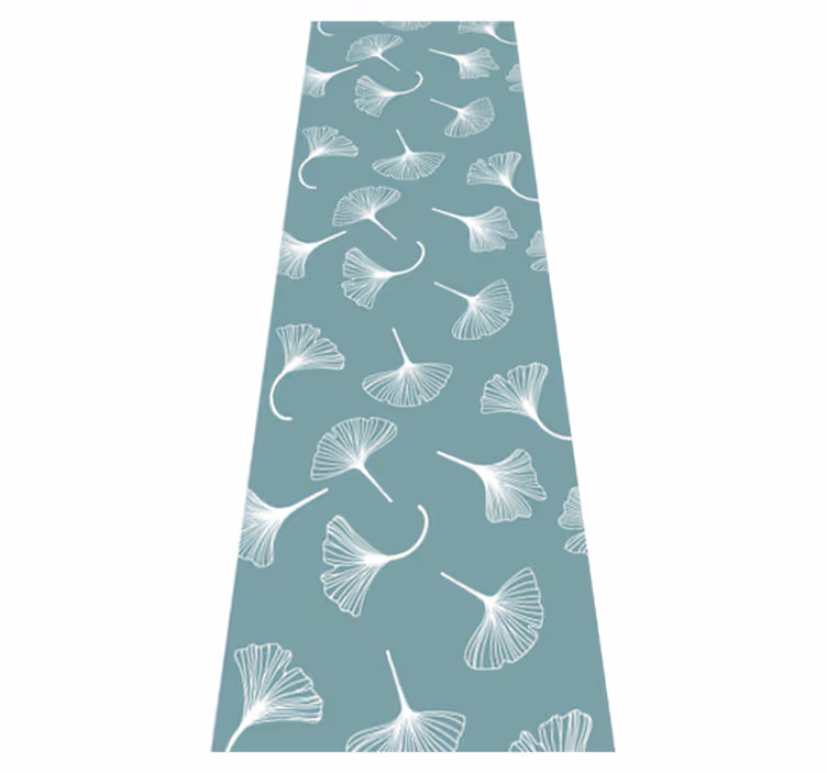 Tapis vinyle nordique motif feuilles de ginkgo bleu clair - TenStickers