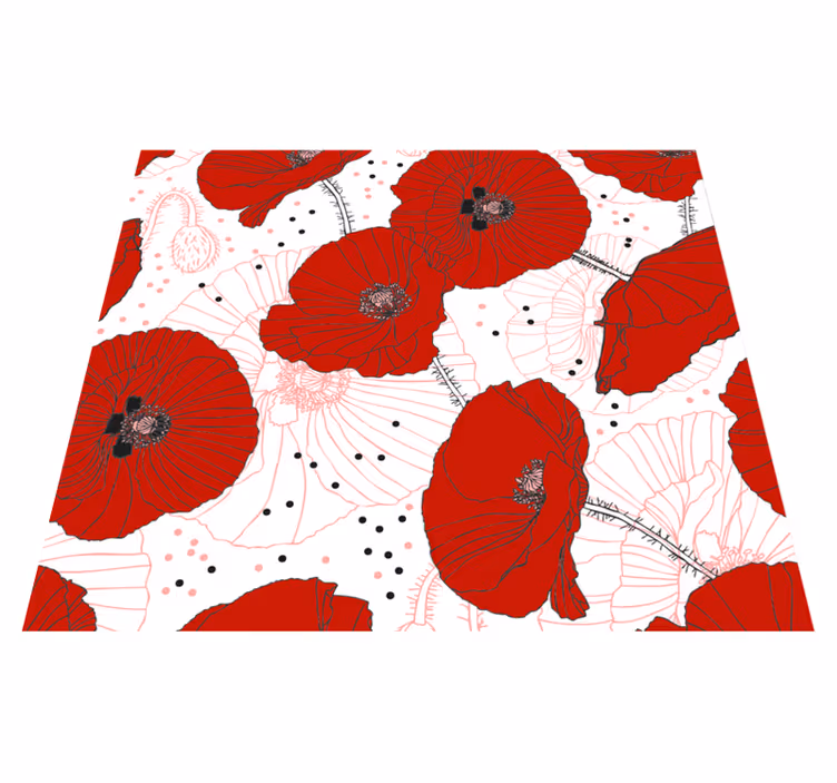 Tapis vinyle nature fleurs rouges dessinées - TenStickers